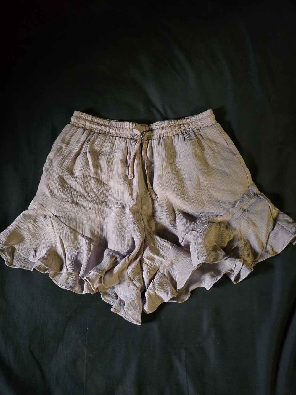 Bluivy Lavender Ruffle-Hem Drawstring Shorts